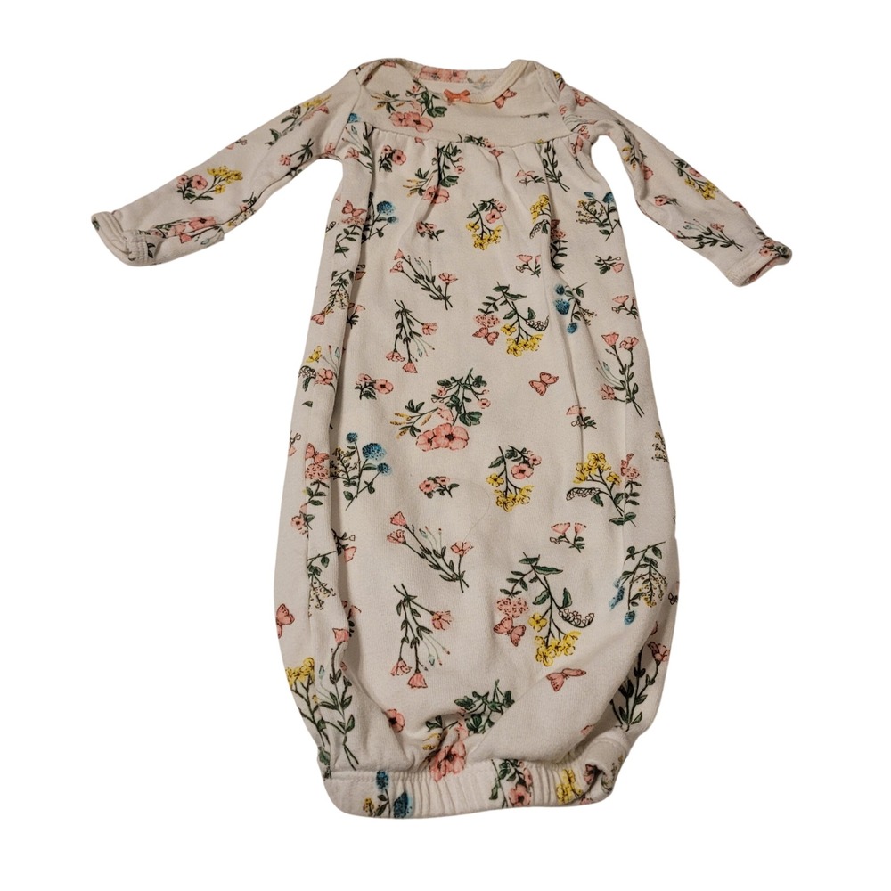 Carter's Floral Butterfly Sleeper Gown Baby Girls OS White Long Sleeve